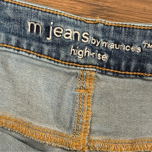 Maurices Medium Wash High Rise Patch Ripped Skinny Cropped Jeans XL - Picture 5 of 11